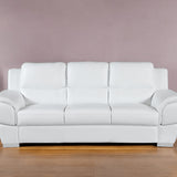 85" White Leather Sofa With Silver Legs
