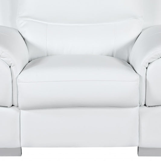 48" White And Silver Leather Match Club Chair