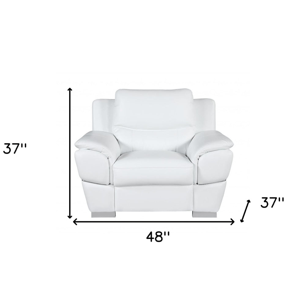 48" White And Silver Leather Match Club Chair
