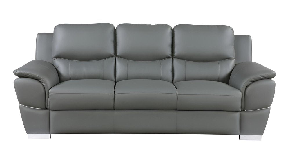 85" Gray Leather Sofa With Silver Legs