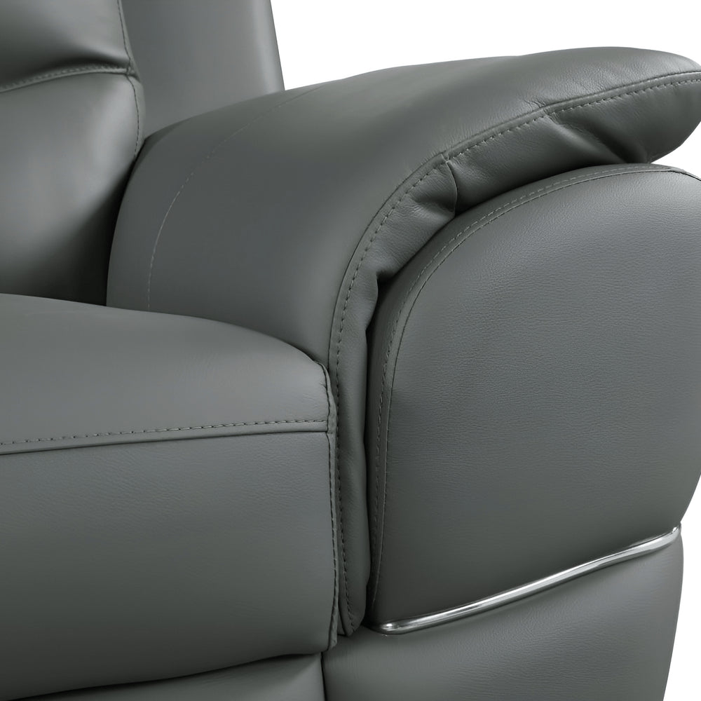 85" Gray Leather Sofa With Silver Legs