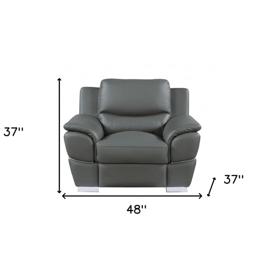 48" Gray And Silver Leather Match Club Chair