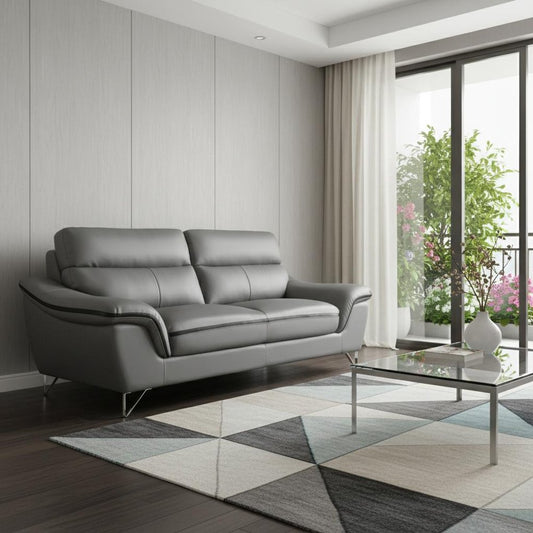 49" Gray And Silver Leather Match Convertible Chair