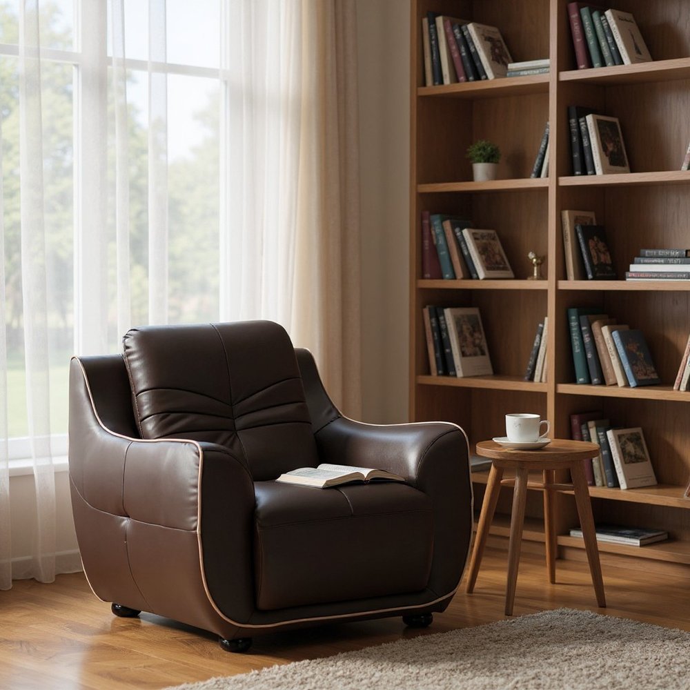 Leather Match Solid Color Flared Arms Club Chair Brown Legs