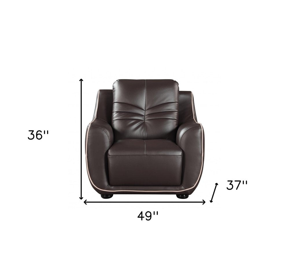 Leather Match Solid Color Flared Arms Club Chair Brown Legs