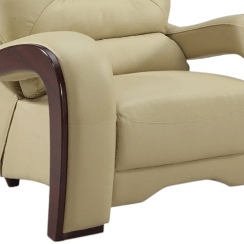 39" Beige and Brown Leather Arm Chair