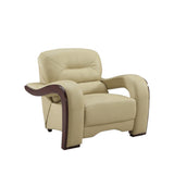 39" Beige and Brown Leather Arm Chair