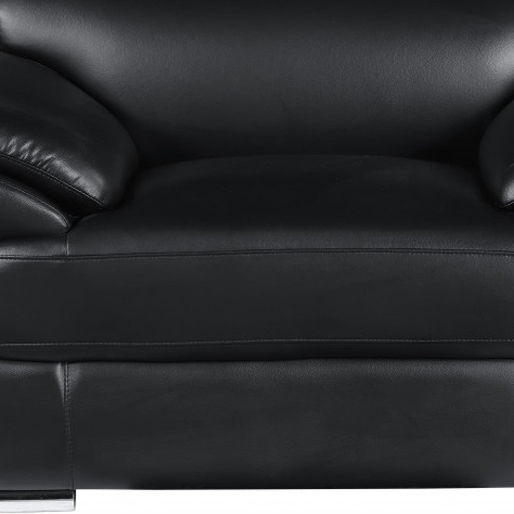 38" Black And White Genuine Leather Chair and a Half