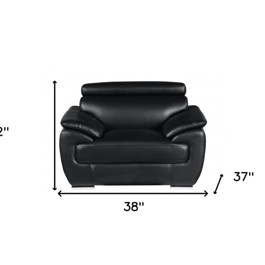 38" Black And White Genuine Leather Chair and a Half