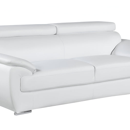 86" White Leather Sofa With Silver Legs