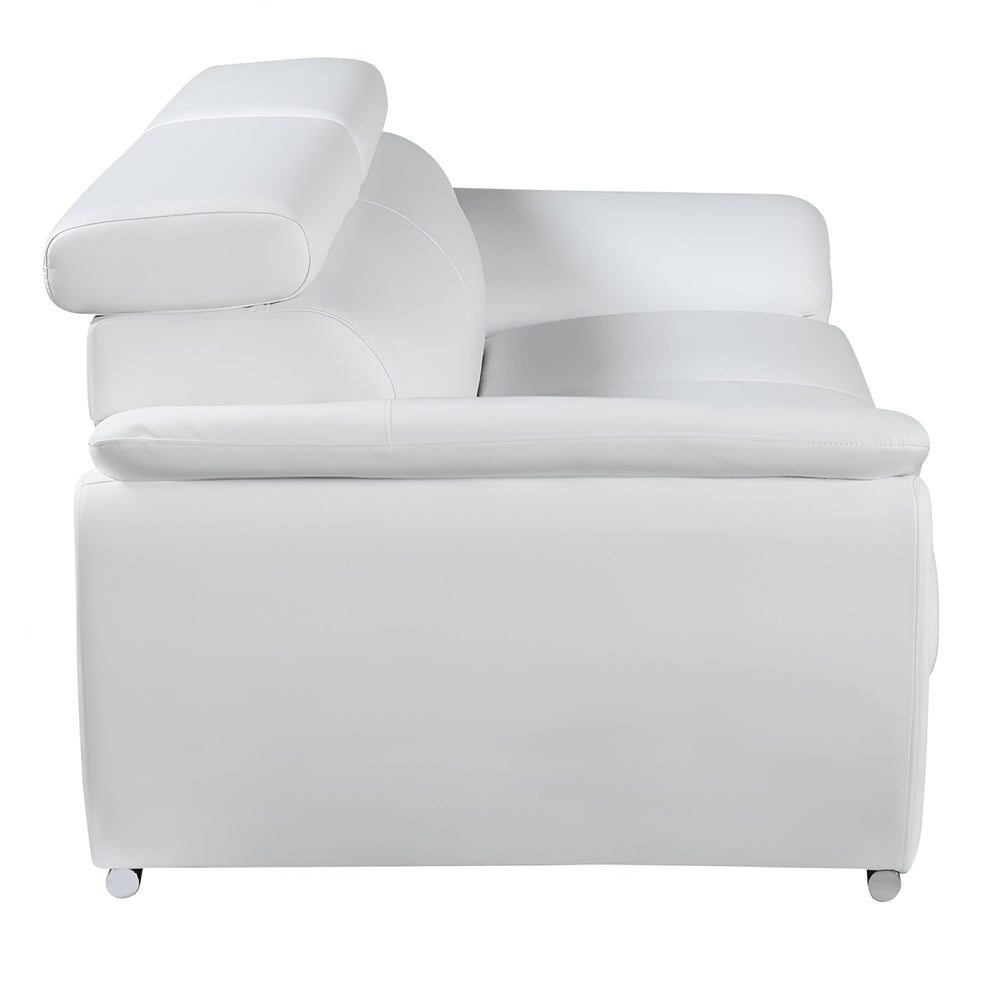 86" White Leather Sofa With Silver Legs