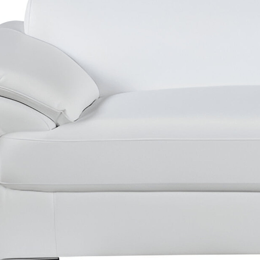 86" White Leather Sofa With Silver Legs