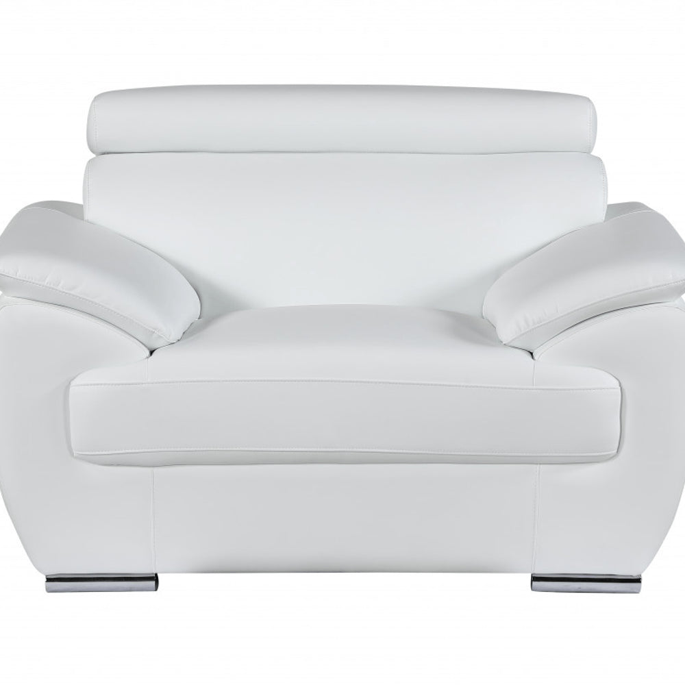38" White And Silver Genuine Leather Chair and a Half