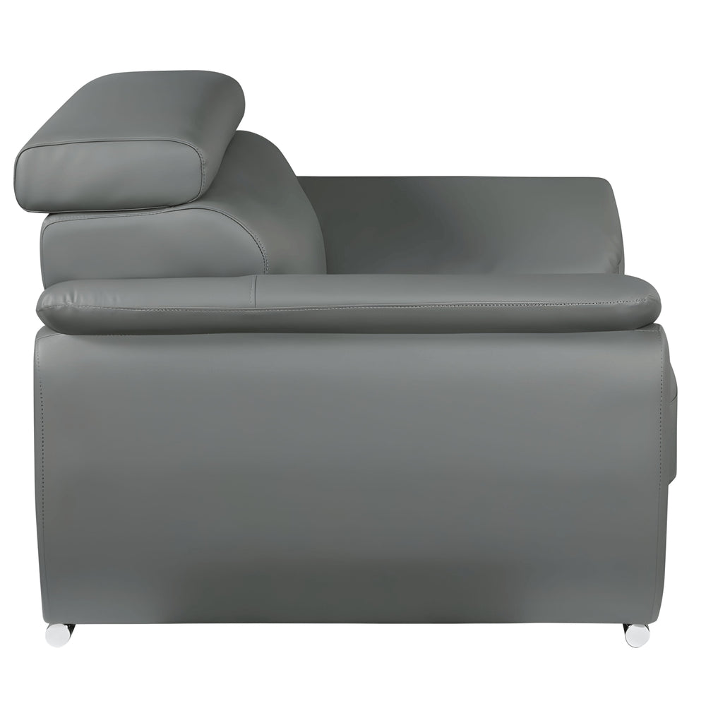 86" Gray Leather Sofa With Silver Legs