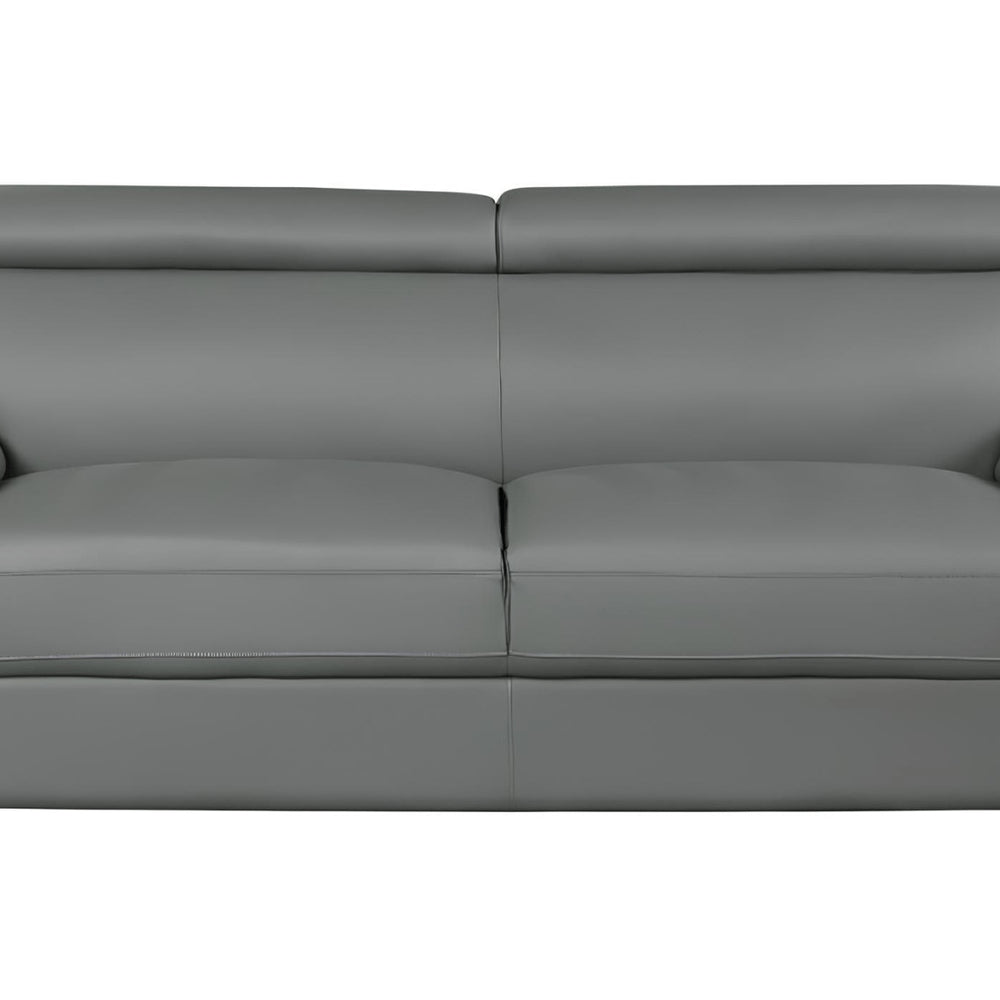 86" Gray Leather Sofa With Silver Legs