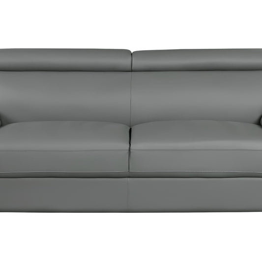 86" Gray Leather Sofa With Silver Legs