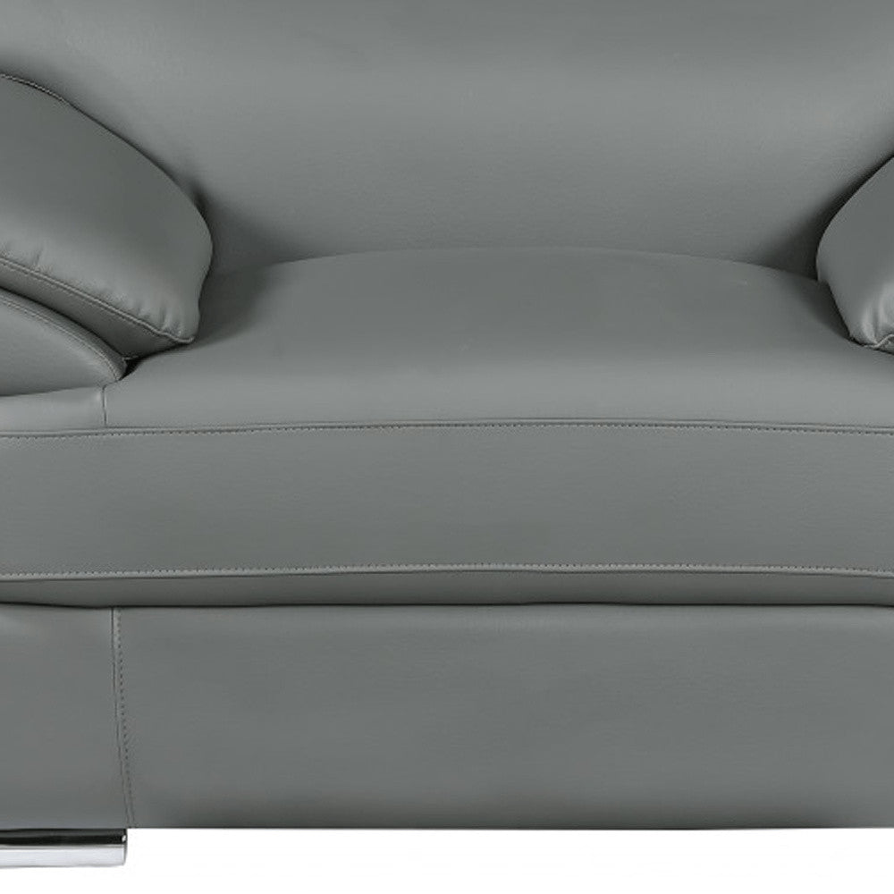 38" Gray And Silver Genuine Leather Chair and a Half
