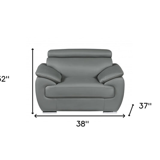 38" Gray And Silver Genuine Leather Chair and a Half