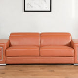 89" Camel Italian Leather Sofa With Silver Legs