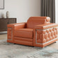 47" Brown And Silver Genuine Leather Arm Chair