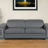 89" Dark Gray Italian Leather Sofa With Silver Legs