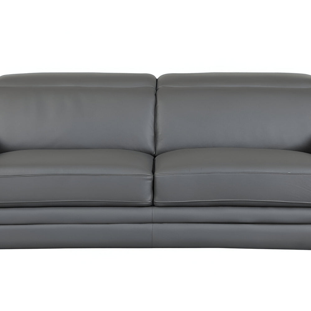 89" Dark Gray Italian Leather Sofa With Silver Legs