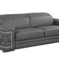 89" Dark Gray Italian Leather Sofa With Silver Legs