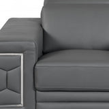 47" Dark Gray And Silver Genuine Leather Arm Chair