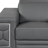 47" Dark Gray And Silver Genuine Leather Arm Chair