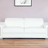 89" White Italian Leather Sofa With Silver Legs