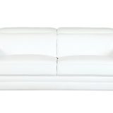 89" White Italian Leather Sofa With Silver Legs