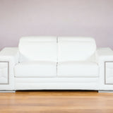 71" White Italian Leather Sofa With Silver Legs