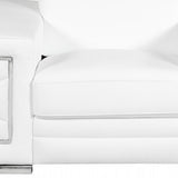 47" White And Silver Genuine Leather Arm Chair