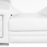 47" White And Silver Genuine Leather Arm Chair