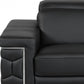 47" Black And Silver Genuine Leather Arm Chair