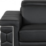 47" Black And Silver Genuine Leather Arm Chair