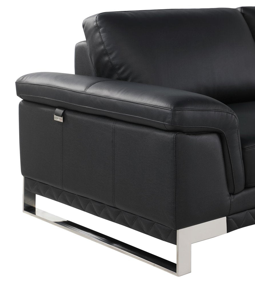 49" Black And Silver Genuine Leather Arm Chair