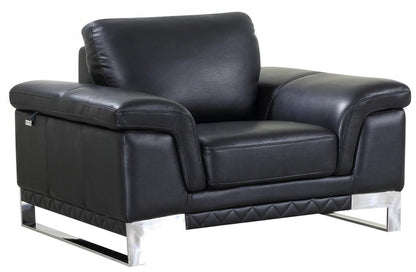 49" Black And Silver Genuine Leather Arm Chair