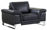 49" Black And Silver Genuine Leather Arm Chair