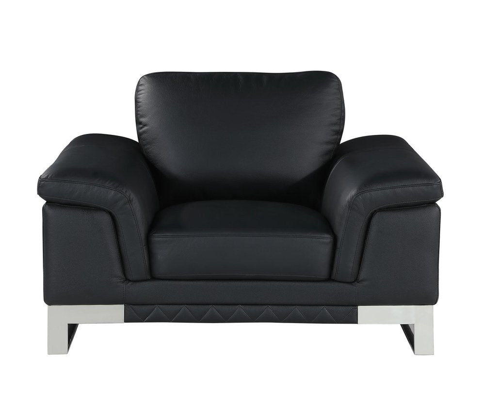 49" Black And Silver Genuine Leather Arm Chair