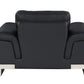 49" Black And Silver Genuine Leather Arm Chair