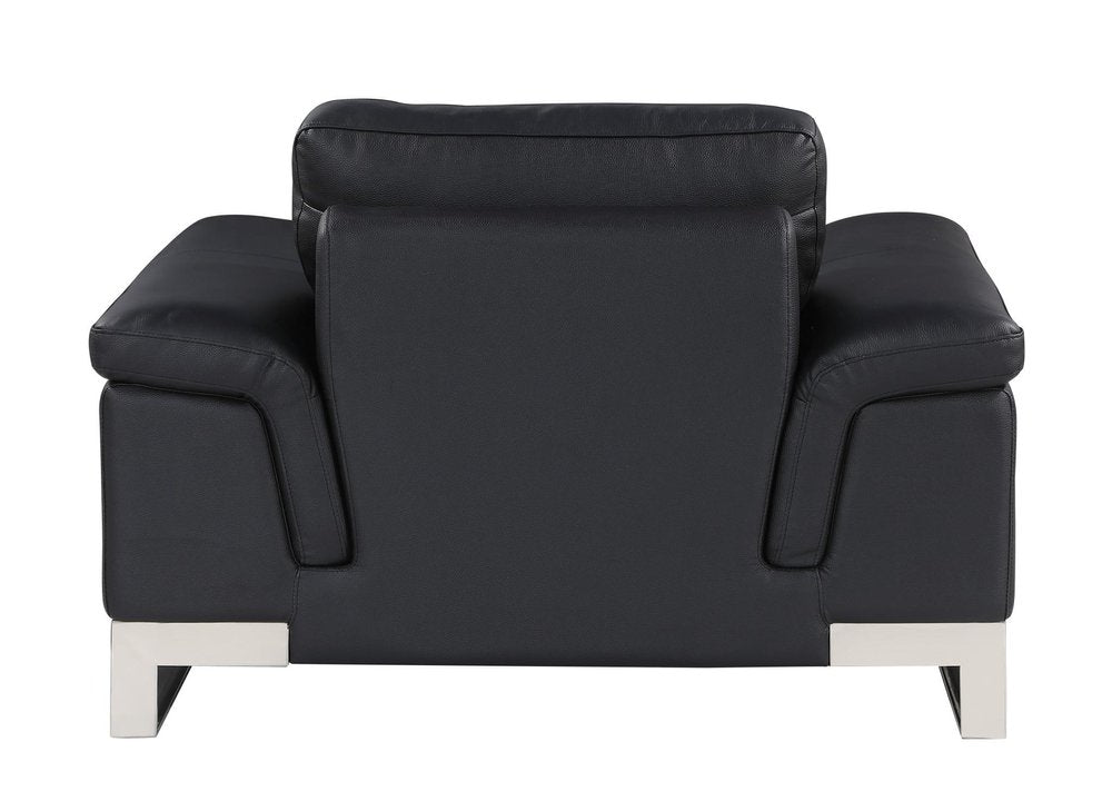 49" Black And Silver Genuine Leather Arm Chair