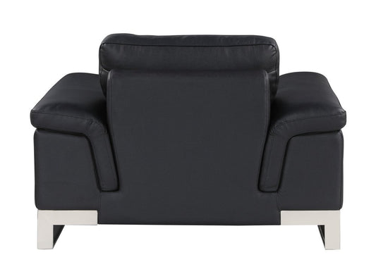 49" Black And Silver Genuine Leather Arm Chair