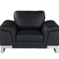 49" Black And Silver Genuine Leather Arm Chair