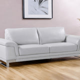 90" Light Gray Italian Leather Sofa With Silver Legs