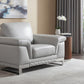 49" Dark Gray And Silver Genuine Leather Arm Chair