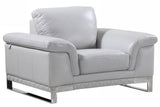 49" Dark Gray And Silver Genuine Leather Arm Chair