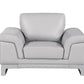 49" Dark Gray And Silver Genuine Leather Arm Chair