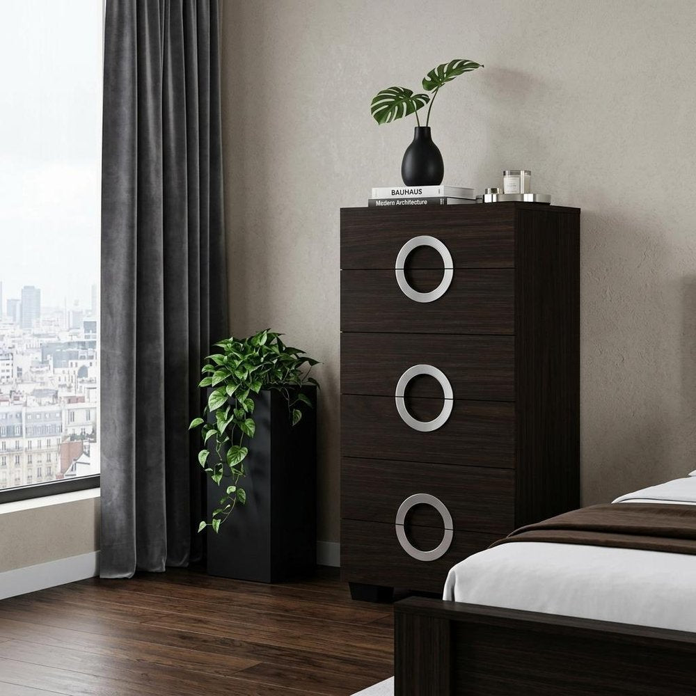 25" Brown Wood Six Drawer Dresser