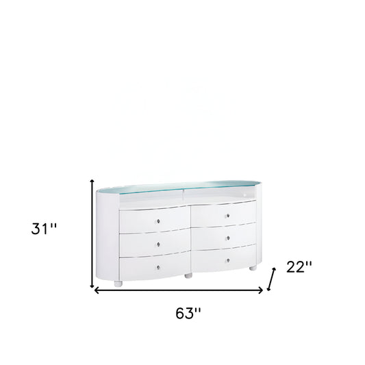 63" White Wood Six Drawer Double Dresser